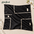 guojkai™ Noir Interval Small Silk Square Scarf — Black & Ivory Graphic Silk Twill Neck Scarf, 21" x 21"
