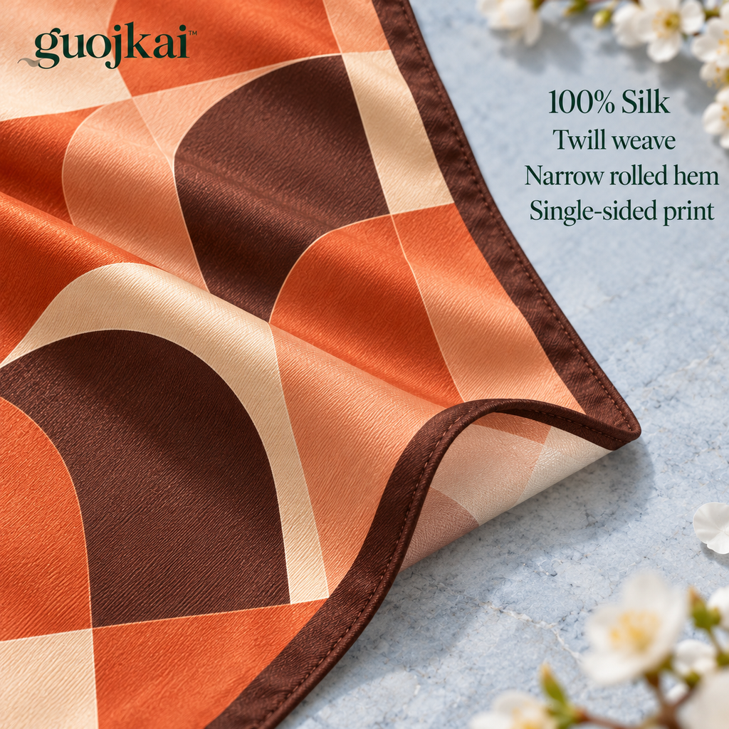 guojkai™ Terracotta Mosaic Silk Square Scarf — Terracotta Geometric Print Silk Twill Neckerchief, 27.5" x 27.5"